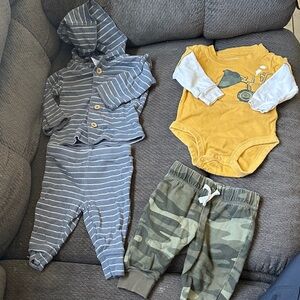 Carter's Gray Striped and Yellow Tractor Kids Matching Set